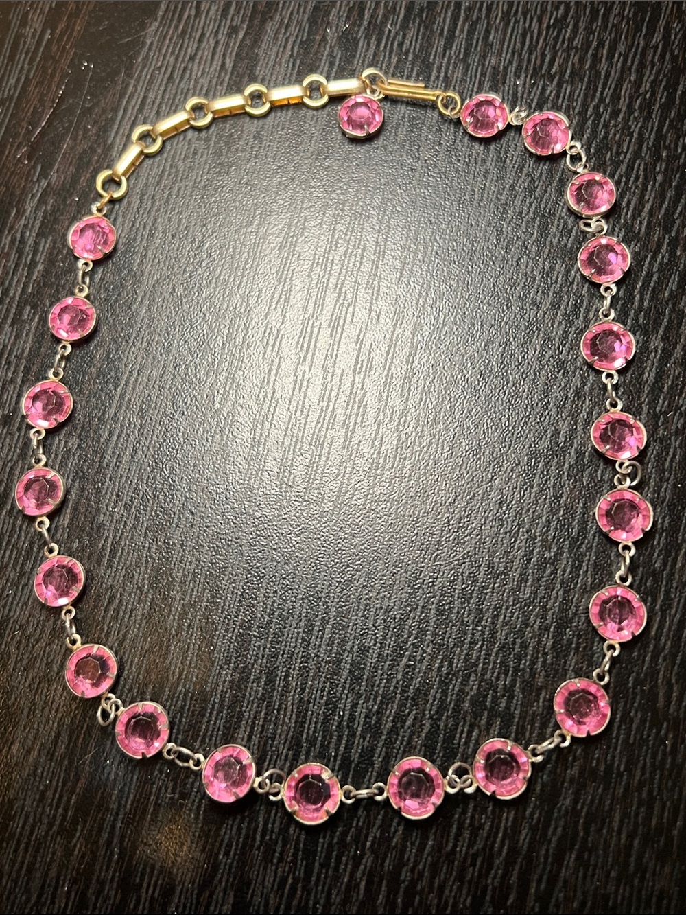 Antique Art Deco Pink Riviere Faceted Paste Glass Open Back Gem Choker Necklace - Picture 4 of 7